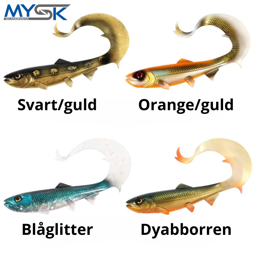 Bild som visar olika färgvarianter av betet firebomb från MYSK.